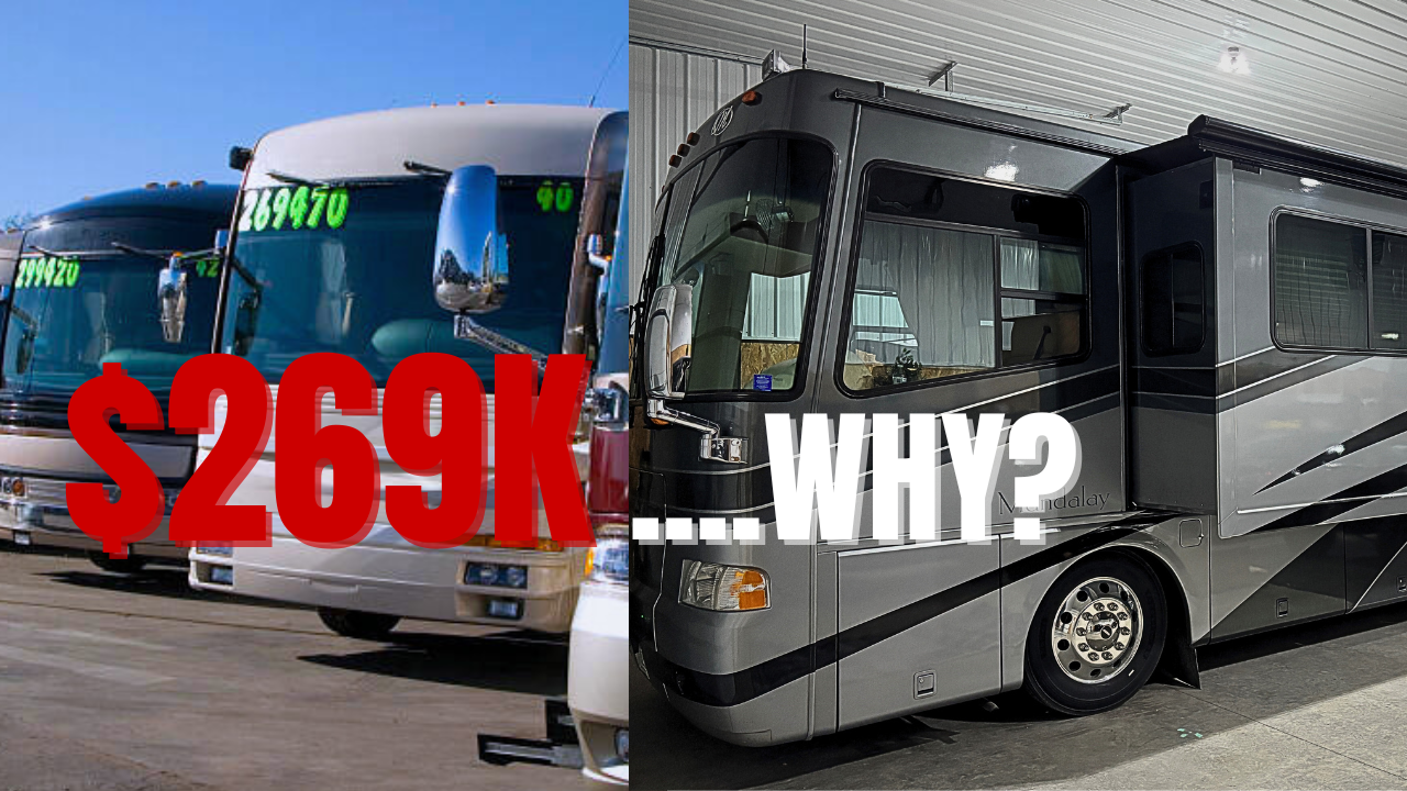 Motorhome with sticker price and big red letters